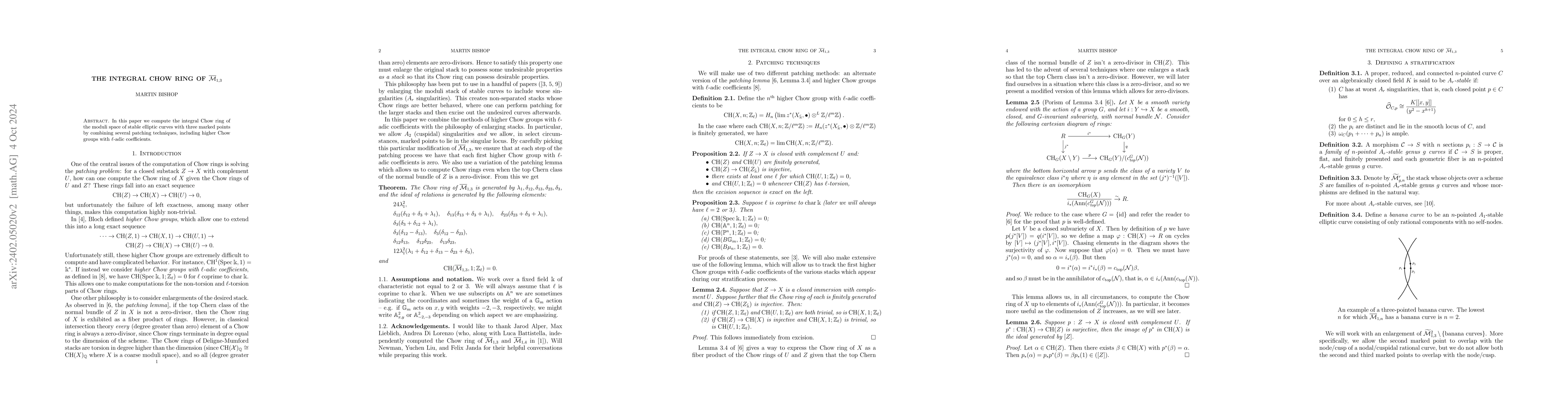 Thumbnail for The integral Chow ring of $\overline{\mathcal{M}}_{1,3}$
