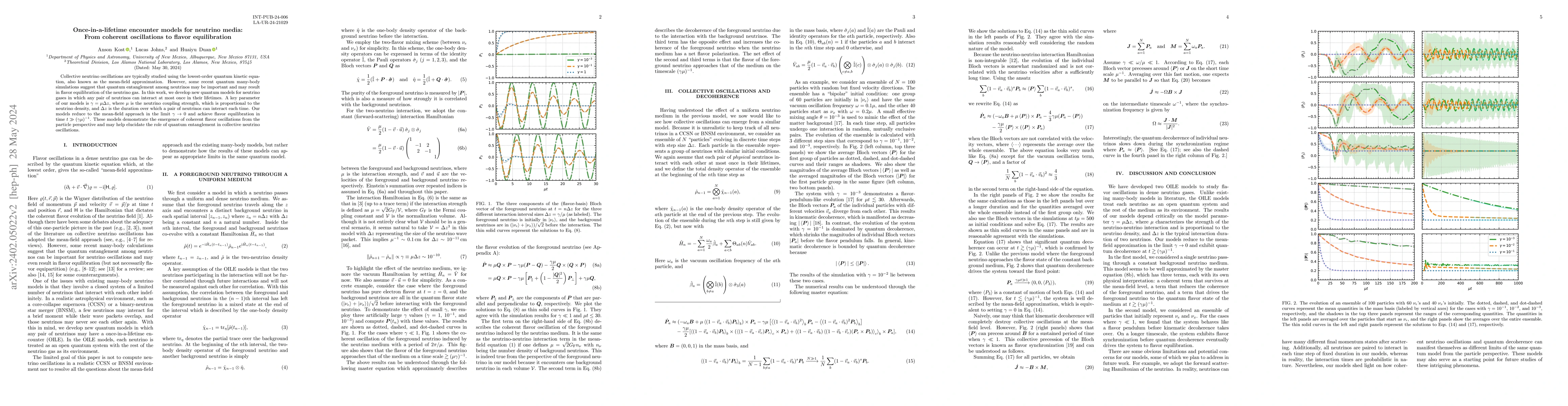 Thumbnail for Once-in-a-lifetime encounter models for neutrino media: From coherent
  oscillations to flavor equilibration