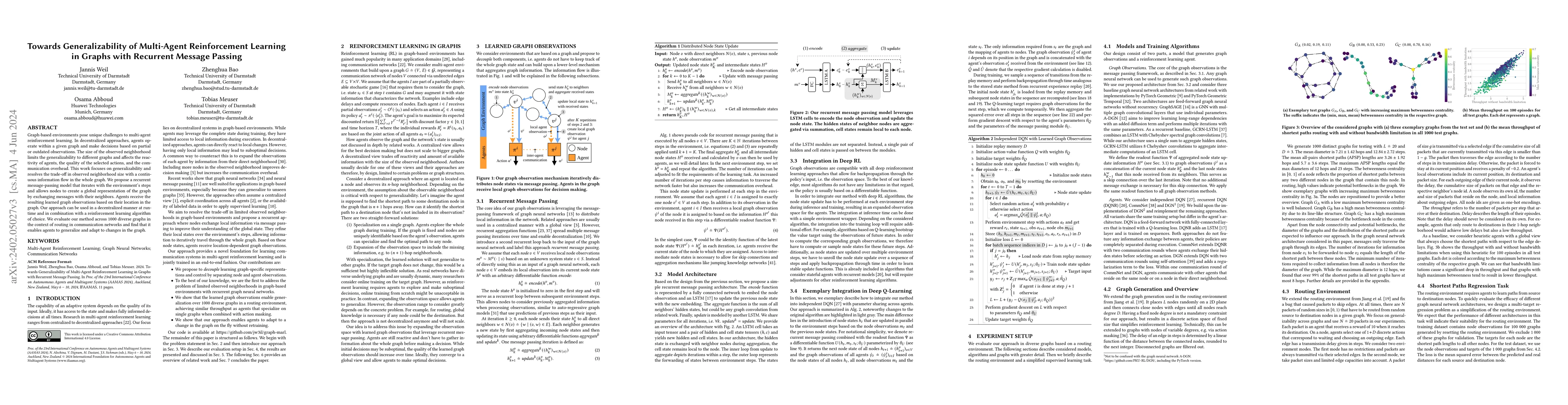 Thumbnail for Towards Generalizability of Multi-Agent Reinforcement Learning in Graphs
  with Recurrent Message Passing