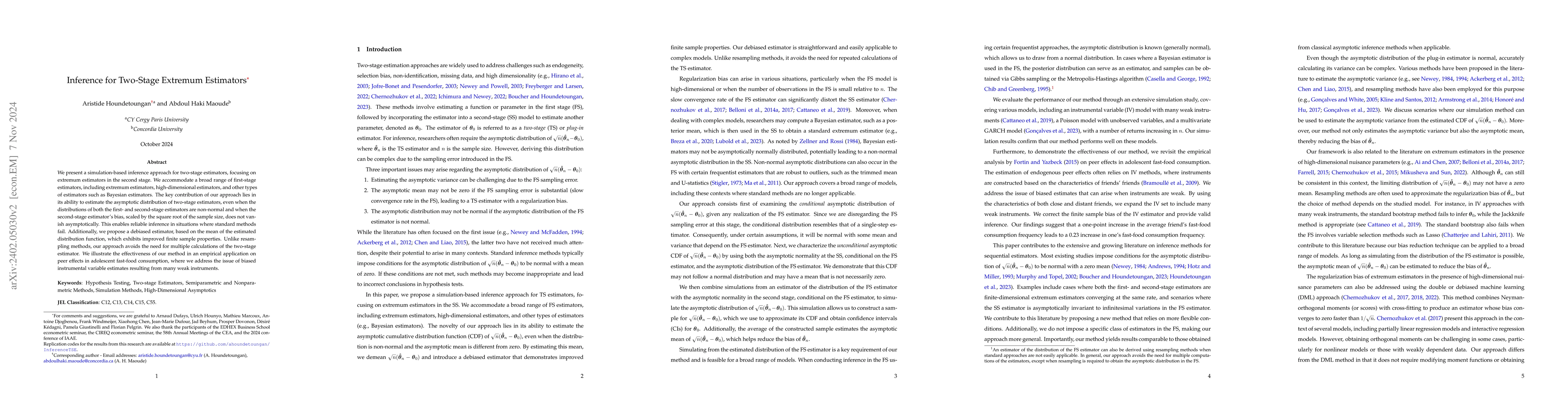 Thumbnail for Inference for Two-Stage Extremum Estimators