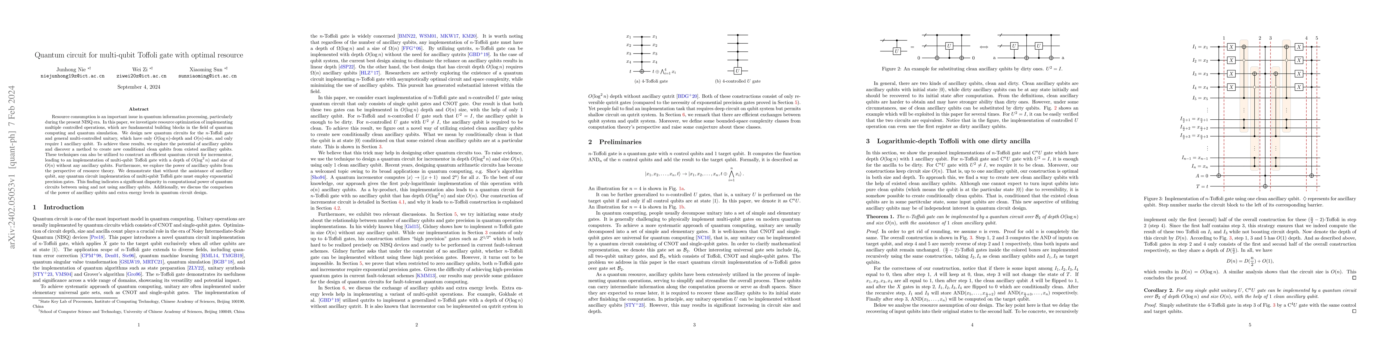 Thumbnail for Quantum circuit for multi-qubit Toffoli gate with optimal resource