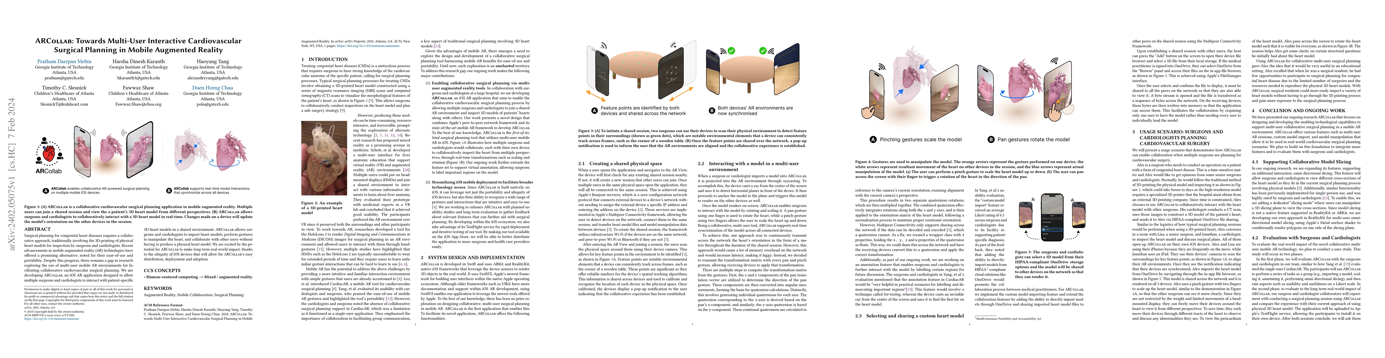 Thumbnail for ARCollab: Towards Multi-User Interactive Cardiovascular Surgical
  Planning in Mobile Augmented Reality
