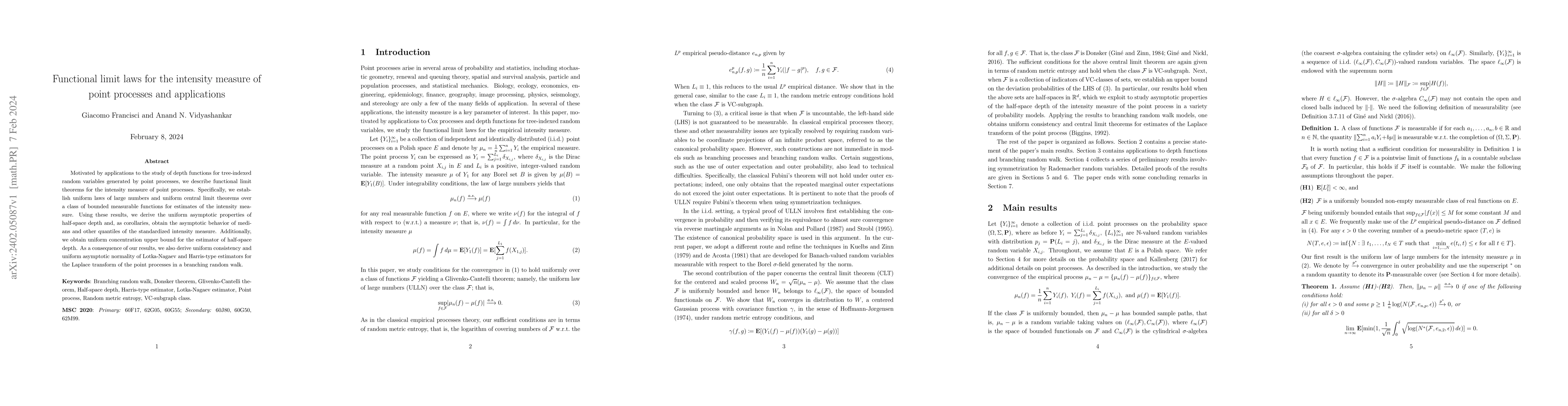 Thumbnail for Functional limit laws for the intensity measure of point processes and
  applications