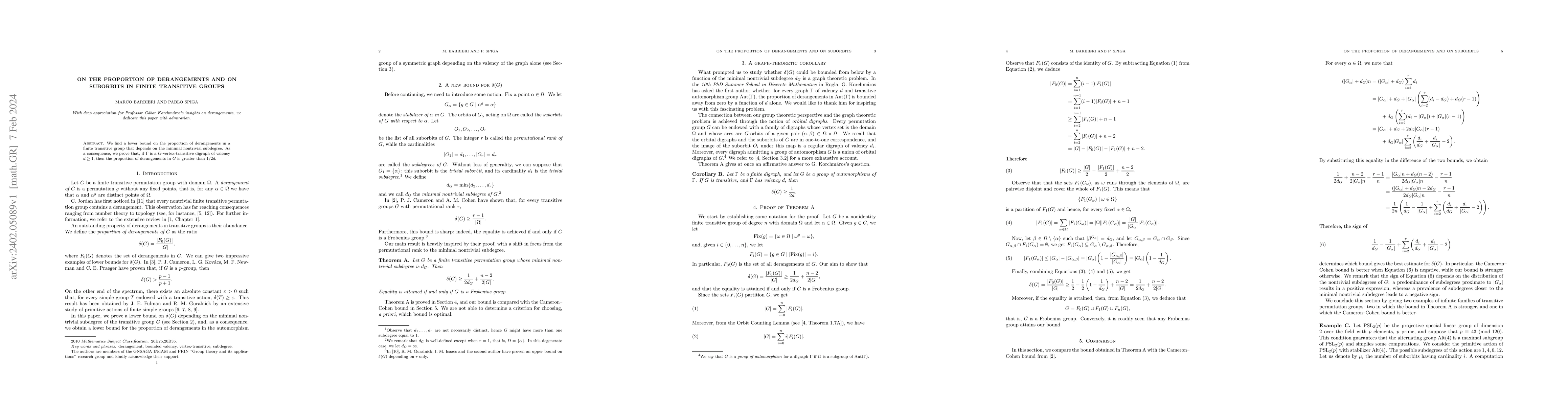 Thumbnail for On the proportion of derangements and on suborbits in finite transitive
  groups