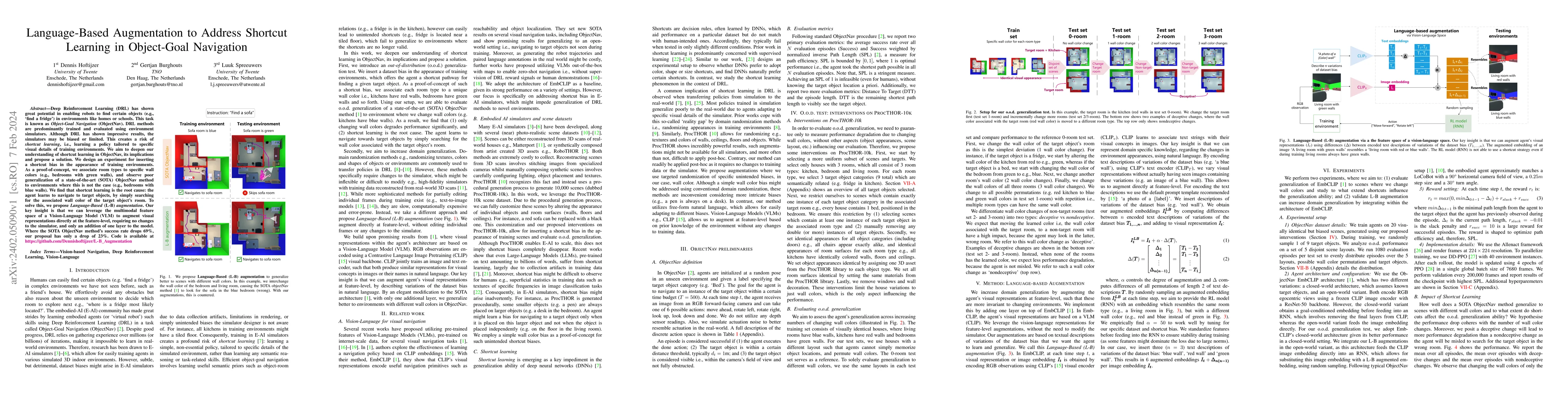 Thumbnail for Language-Based Augmentation to Address Shortcut Learning in Object Goal
  Navigation