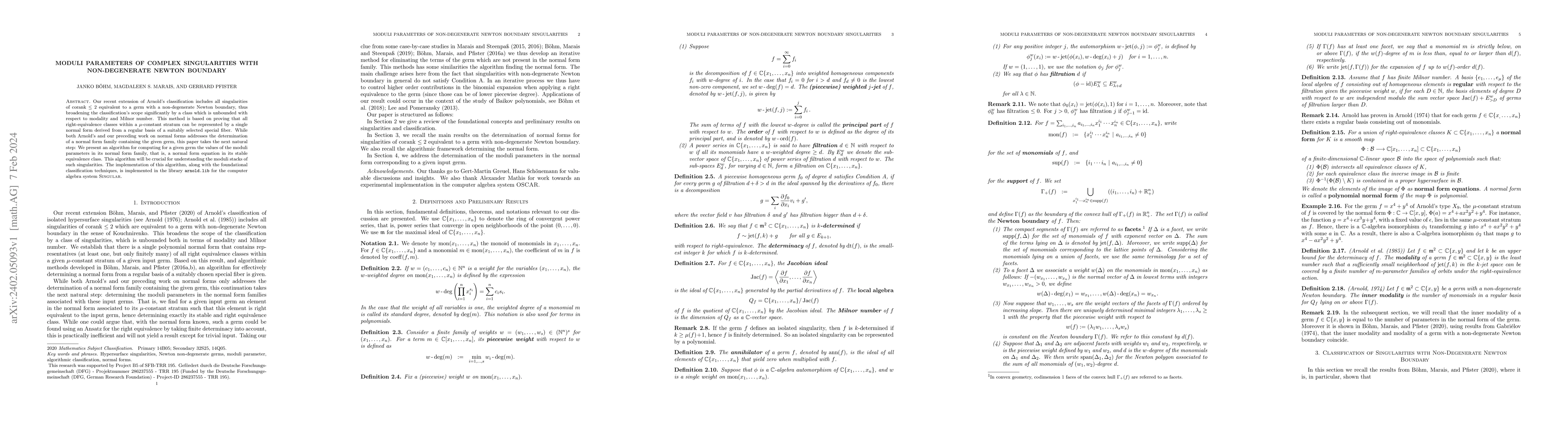 Thumbnail for Moduli Parameters of Complex Singularities with Non-Degenerate Newton
  Boundary