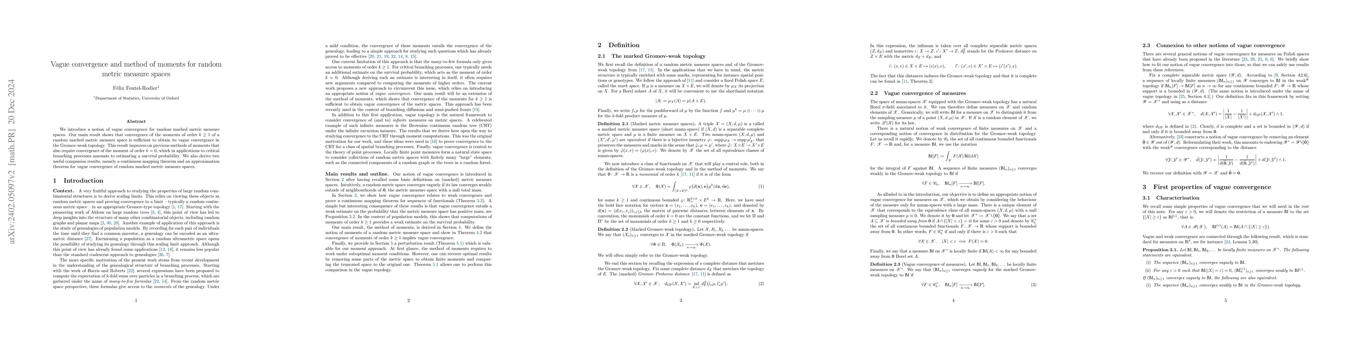 Thumbnail for Vague convergence and method of moments for random metric measure spaces