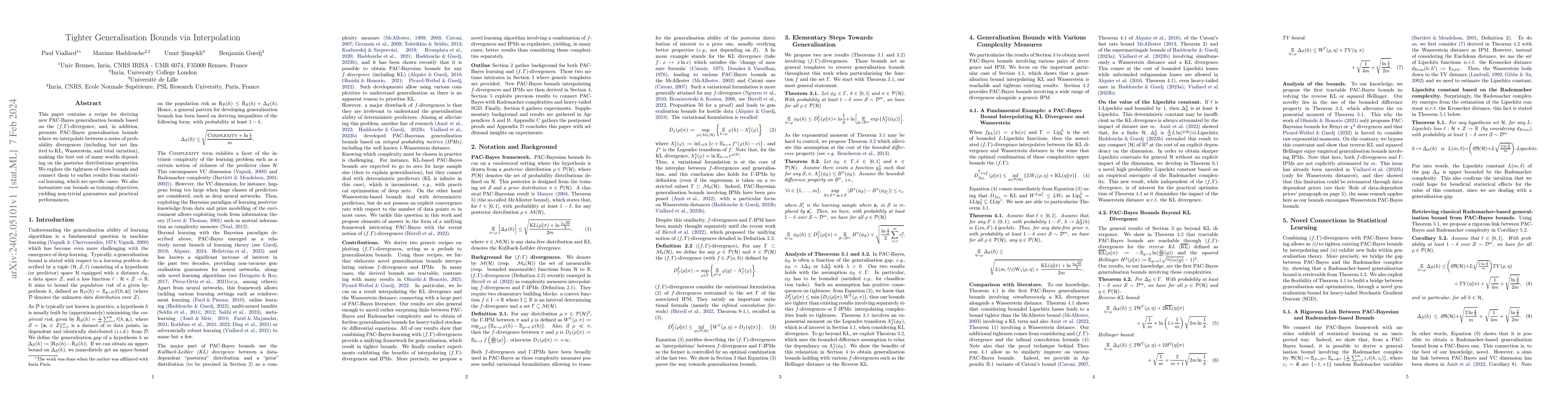 Thumbnail for Tighter Generalisation Bounds via Interpolation