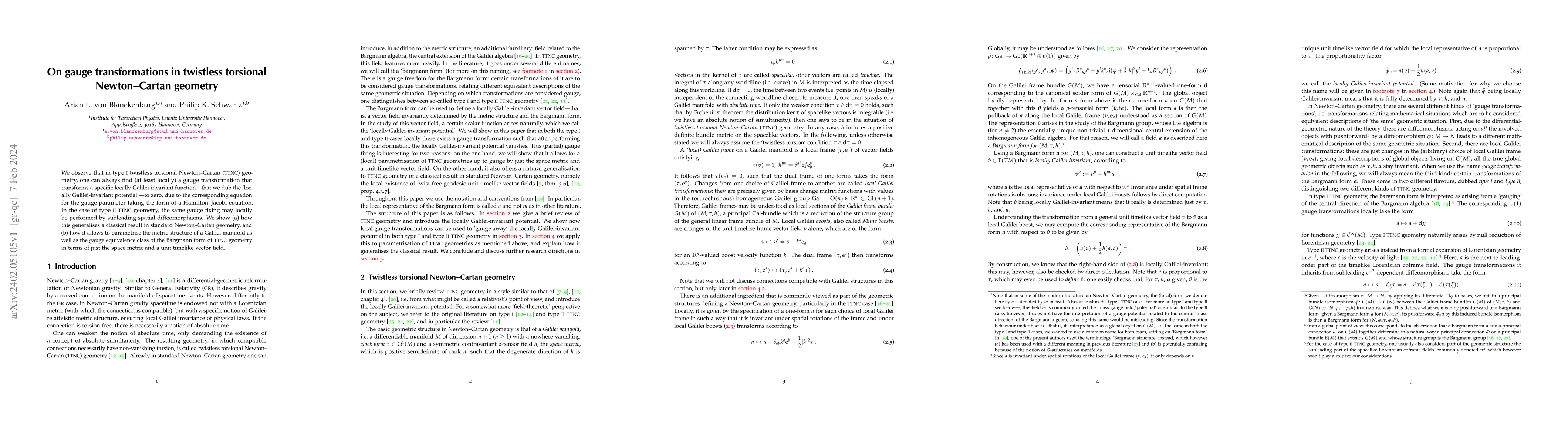 Thumbnail for On gauge transformations in twistless torsional Newton--Cartan geometry