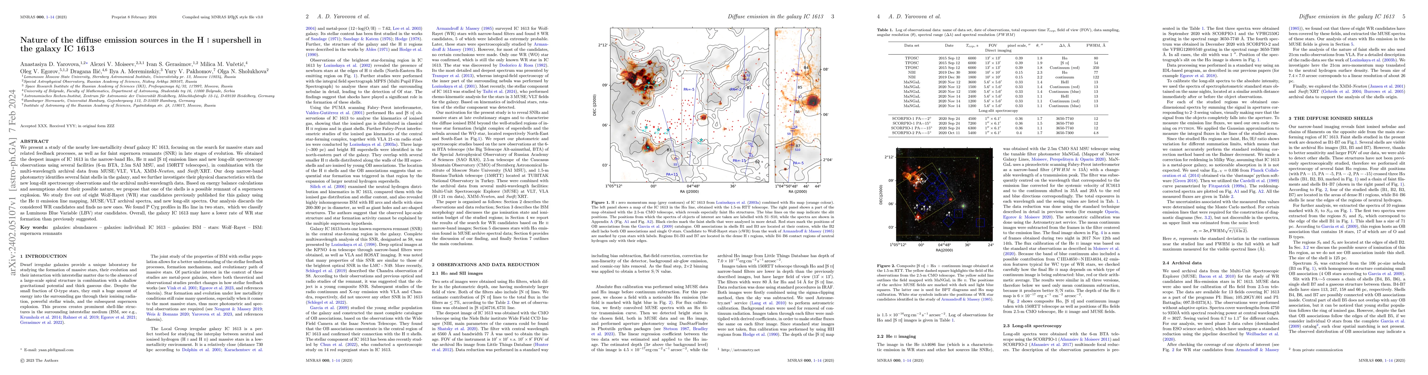 Thumbnail for Nature of the diffuse emission sources in the H I supershell in the
  galaxy IC 1613