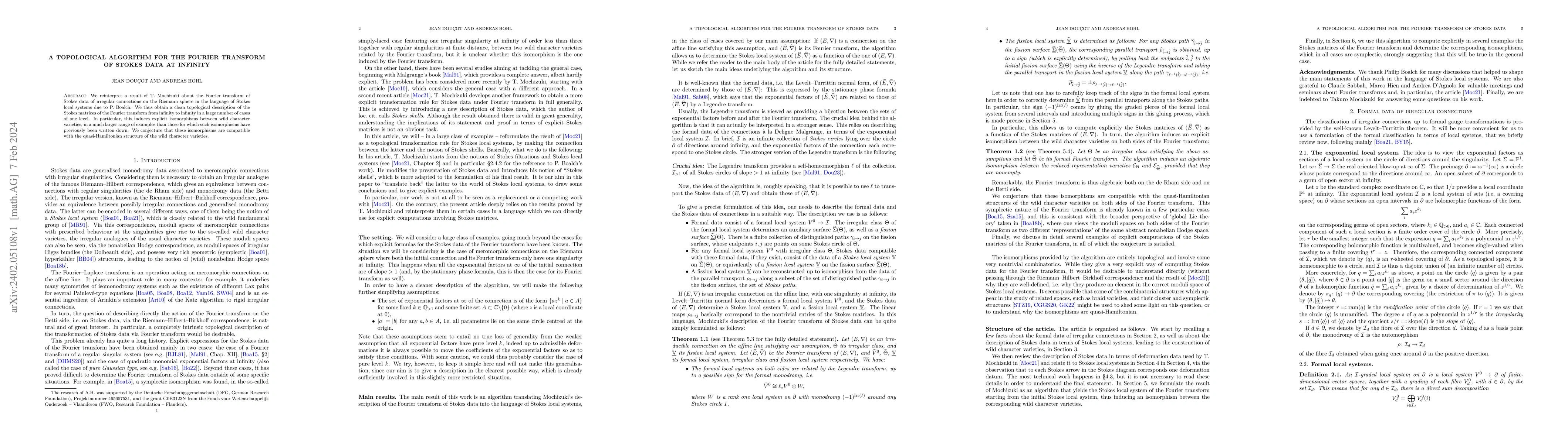 Thumbnail for A topological algorithm for the Fourier transform of Stokes data at
  infinity
