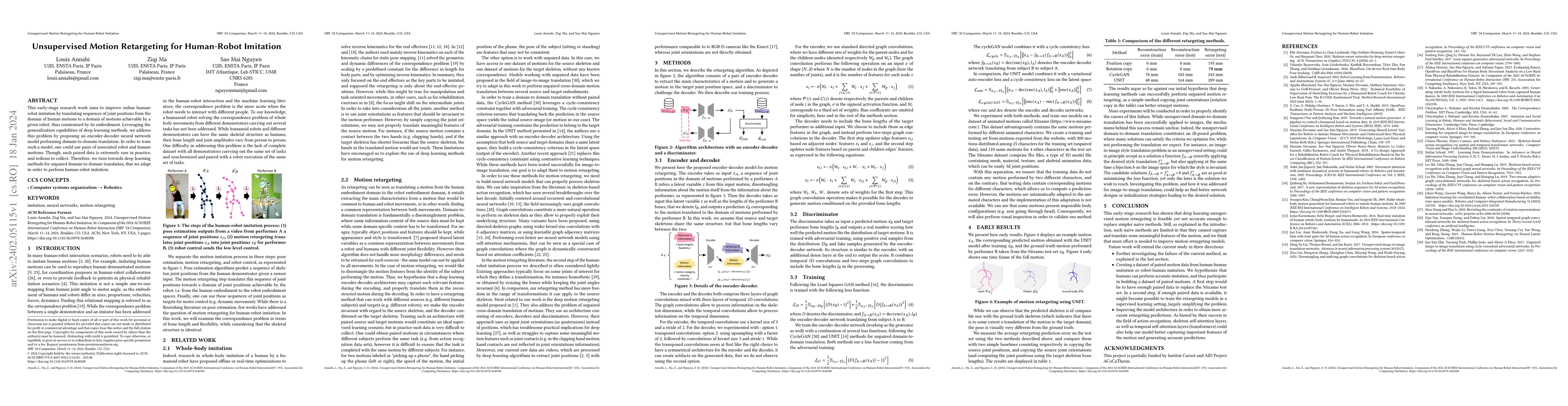 Thumbnail for Unsupervised Motion Retargeting for Human-Robot Imitation