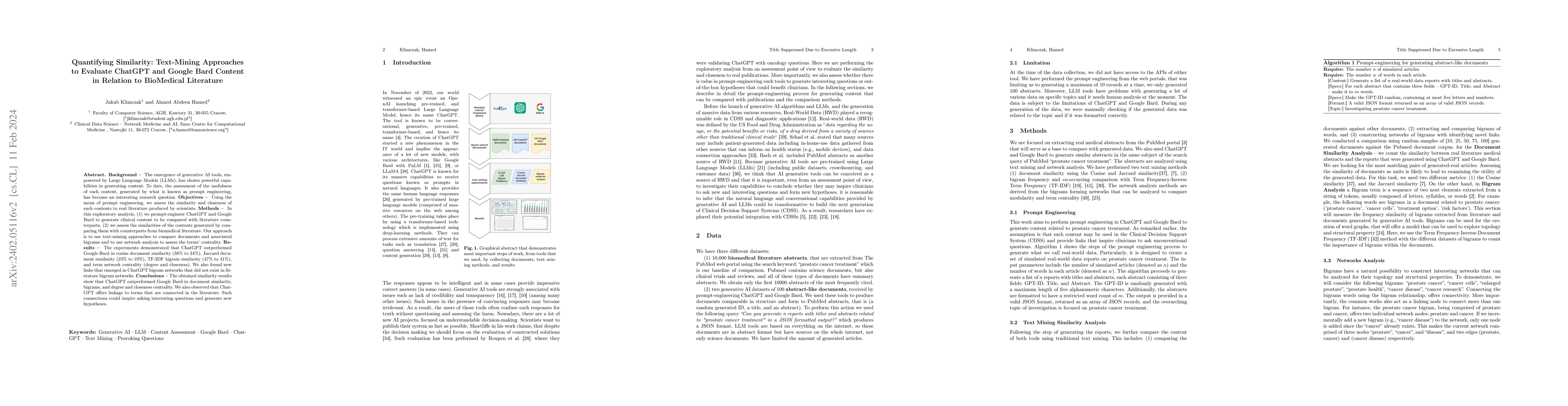 Thumbnail for Quantifying Similarity: Text-Mining Approaches to Evaluate ChatGPT and
  Google Bard Content in Relation to BioMedical Literature