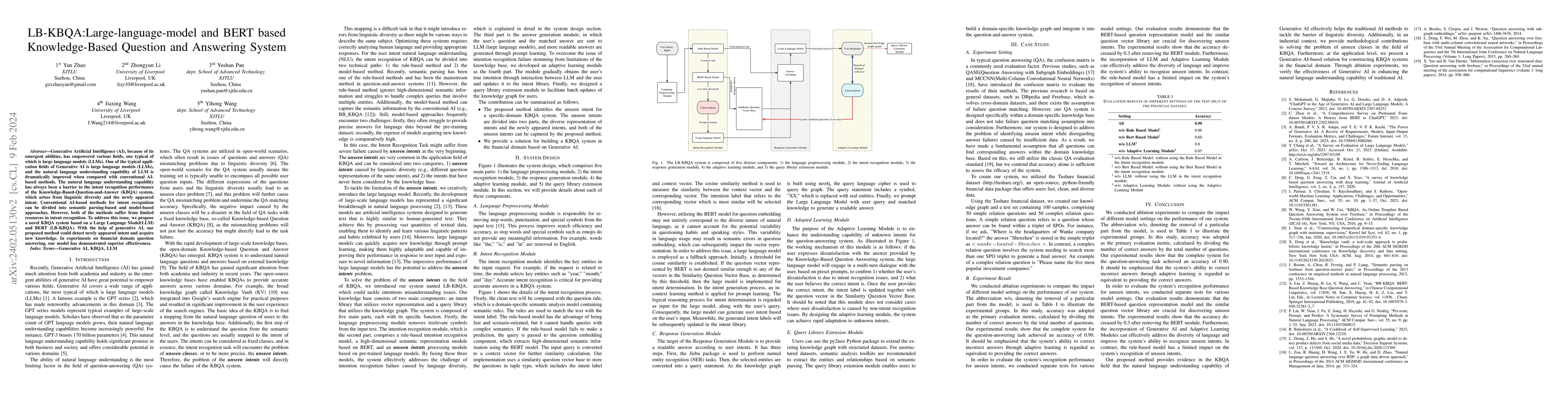 Thumbnail for LB-KBQA: Large-language-model and BERT based Knowledge-Based Question
  and Answering System