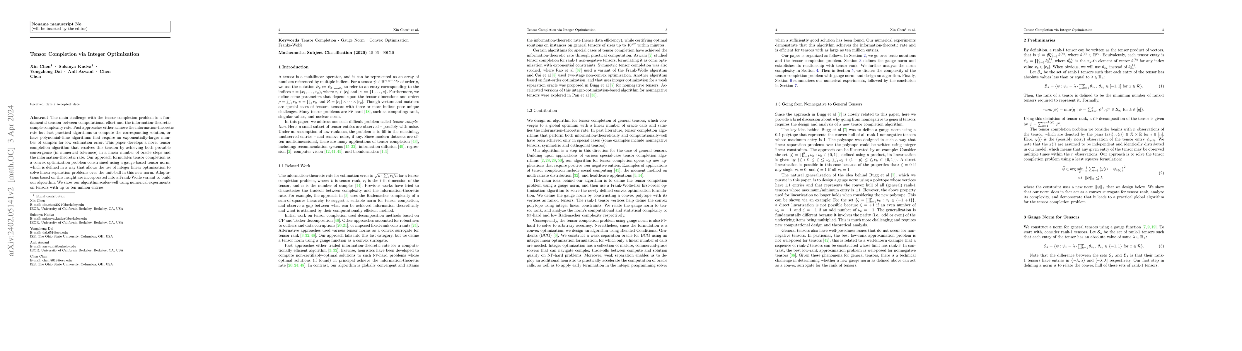 Thumbnail for Tensor Completion via Integer Optimization