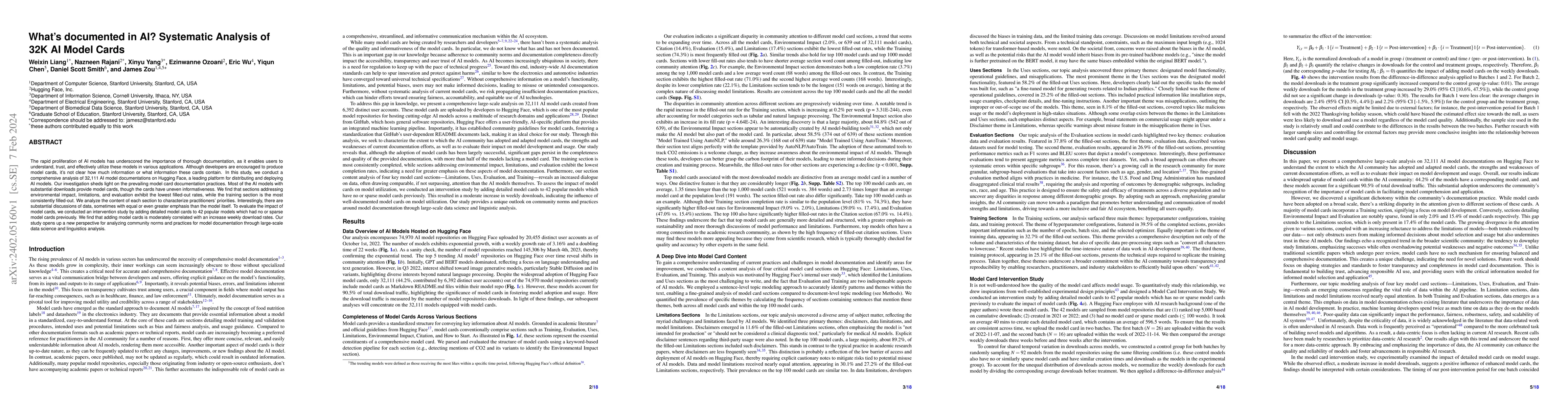 Thumbnail for What's documented in AI? Systematic Analysis of 32K AI Model Cards