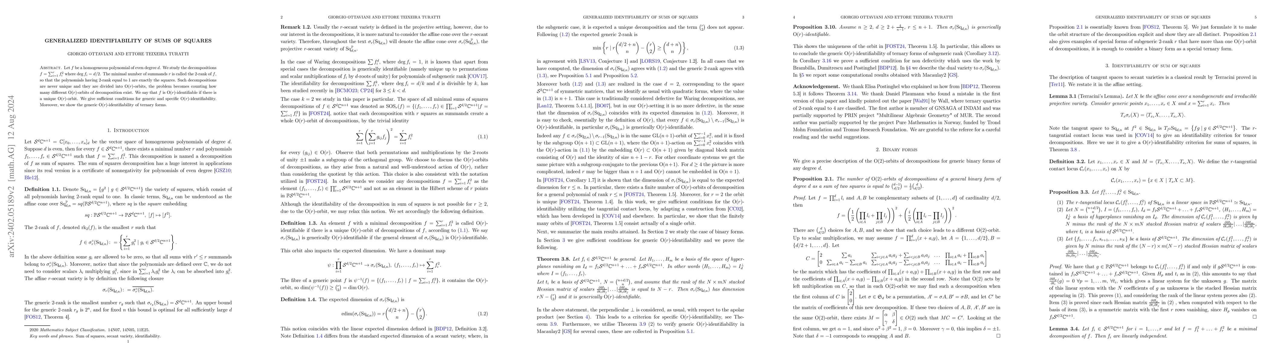 Thumbnail for Generalized identifiability of sums of squares