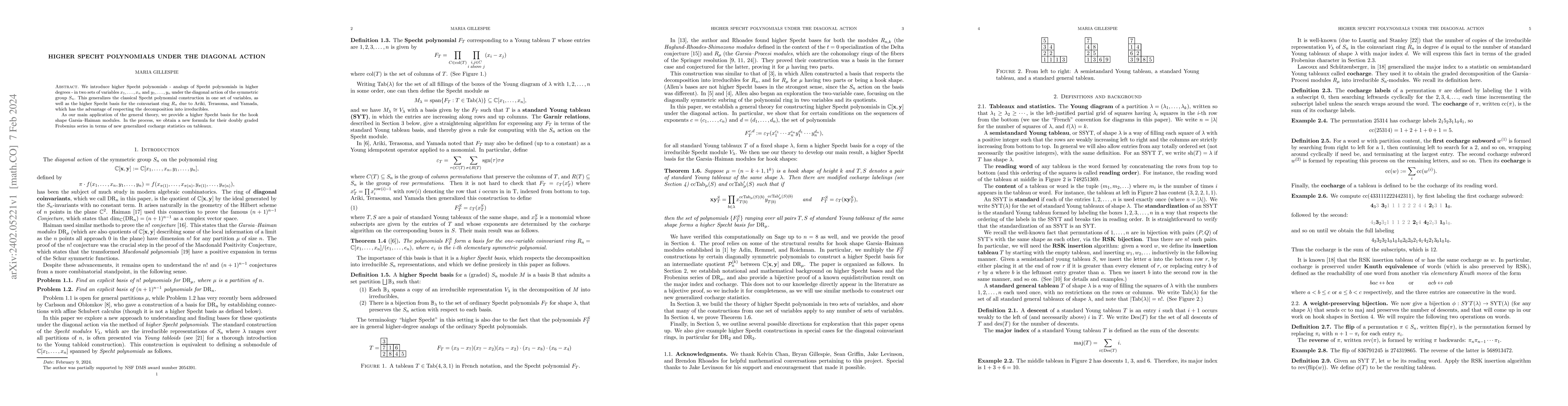 Thumbnail for Higher Specht polynomials under the diagonal action