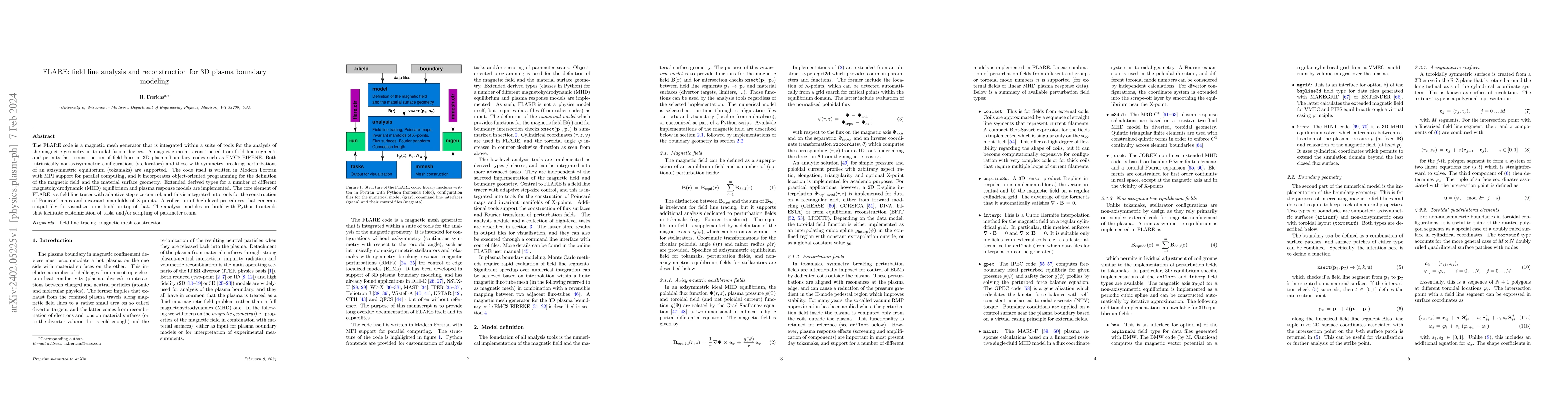 Thumbnail for FLARE: field line analysis and reconstruction for 3D plasma boundary
  modeling
