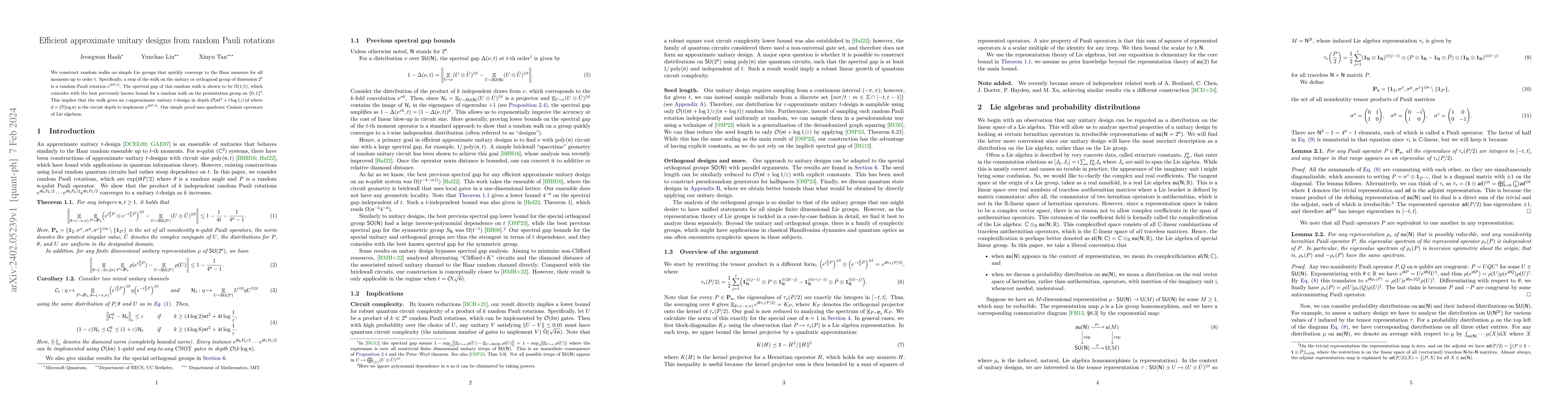 Thumbnail for Efficient approximate unitary designs from random Pauli rotations