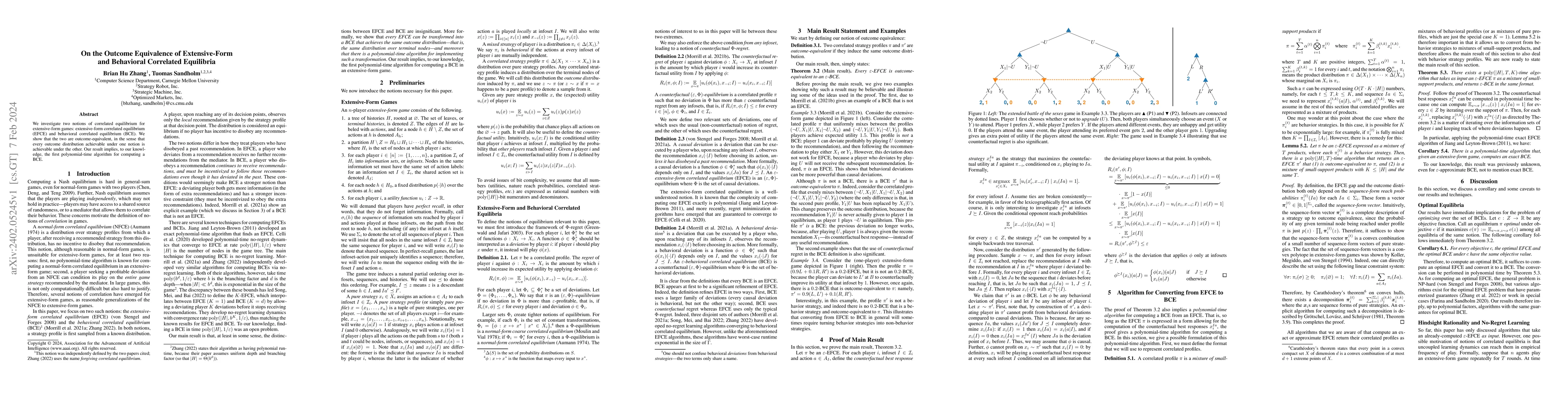 Thumbnail for On the Outcome Equivalence of Extensive-Form and Behavioral Correlated
  Equilibria