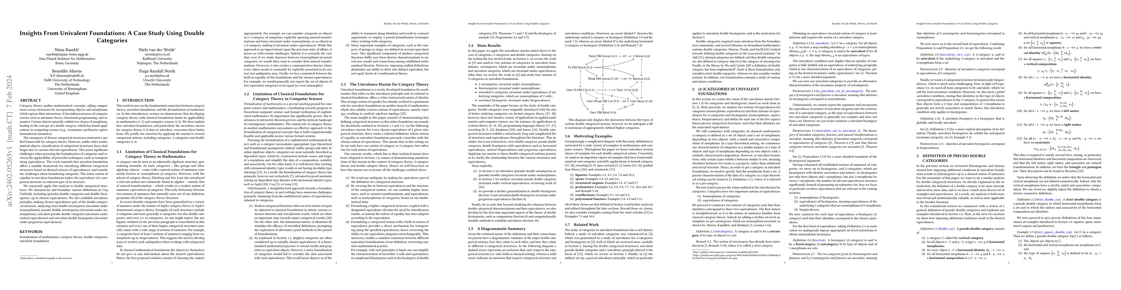 Thumbnail for Insights From Univalent Foundations: A Case Study Using Double
  Categories