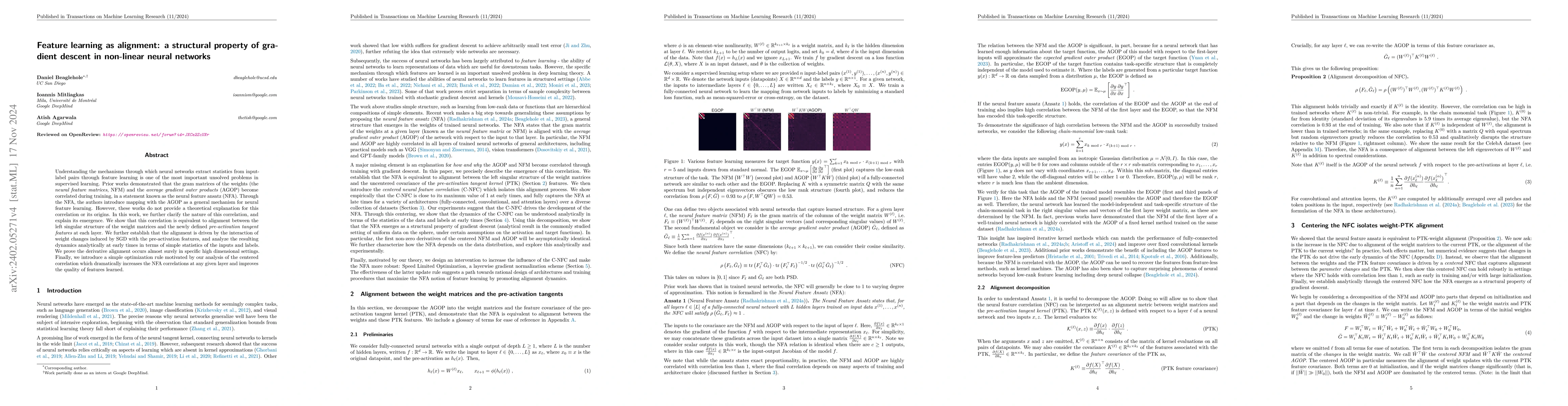 Thumbnail for Feature learning as alignment: a structural property of gradient descent
  in non-linear neural networks