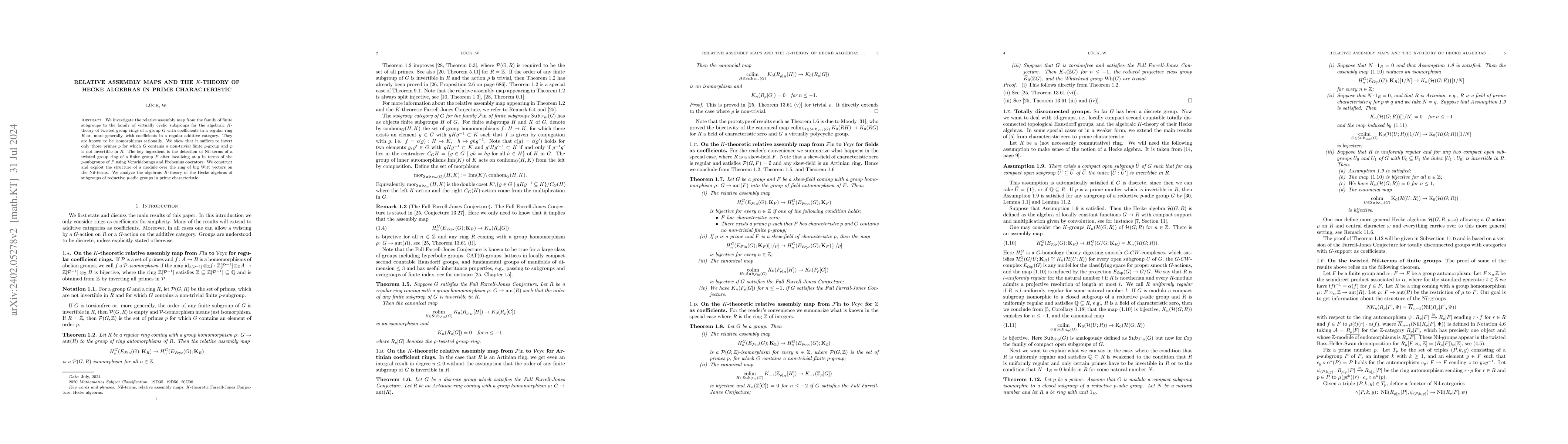 Thumbnail for Relative assembly maps and the K-theory of Hecke algebras in prime
  characteristic