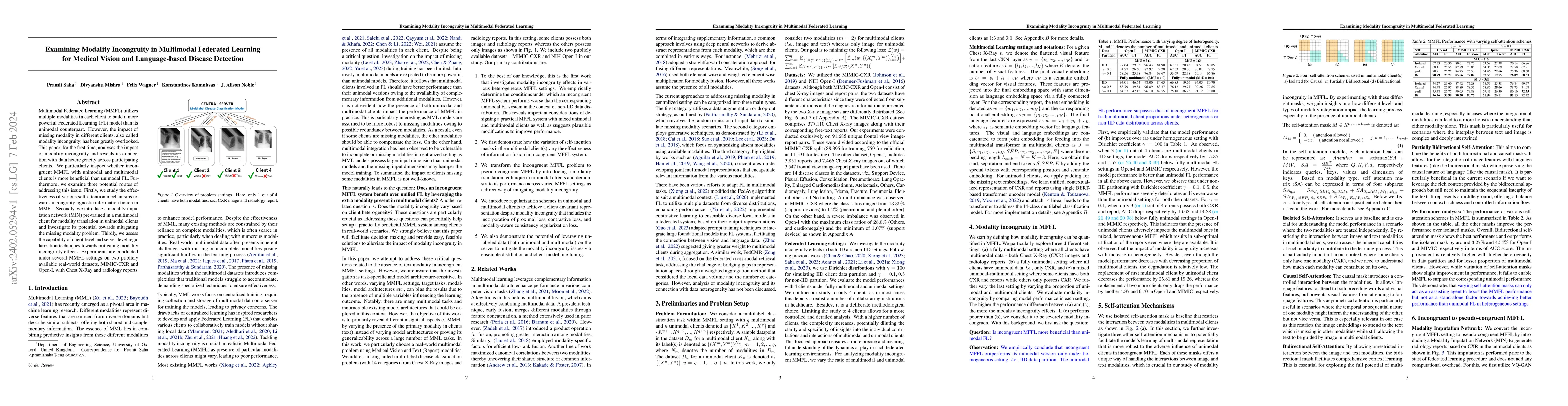 Thumbnail for Examining Modality Incongruity in Multimodal Federated Learning for
  Medical Vision and Language-based Disease Detection