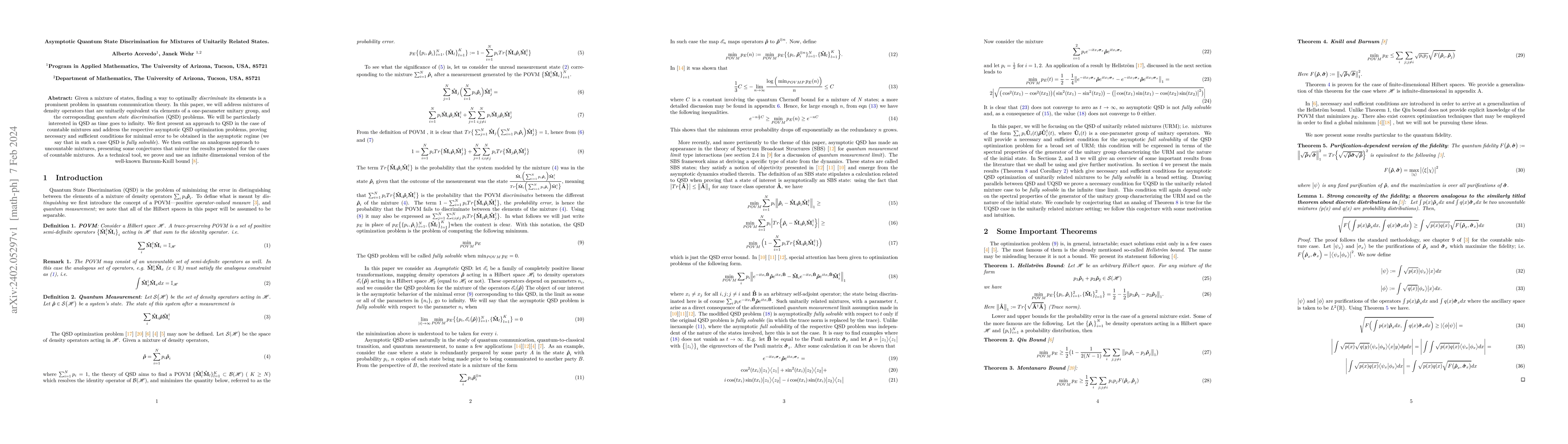 Thumbnail for Asymptotic Quantum State Discrimination for Mixtures of Unitarily
  Related States