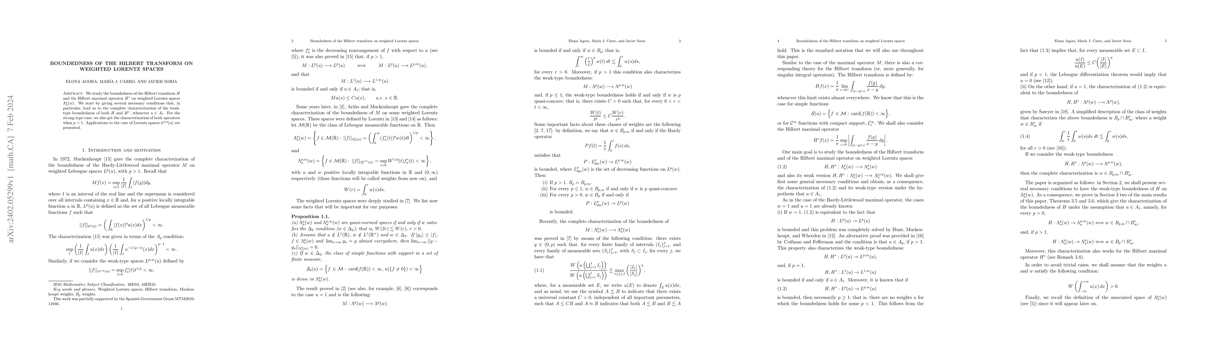 Thumbnail for Boundedness of the Hilbert transform on weighted Lorentz spaces