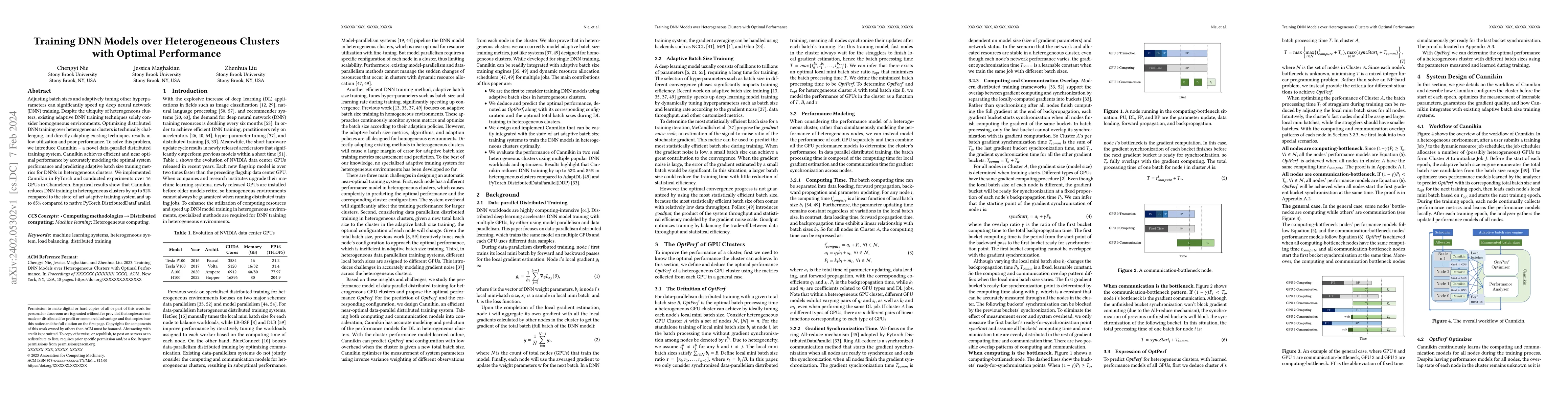 Thumbnail for Training DNN Models over Heterogeneous Clusters with Optimal Performance