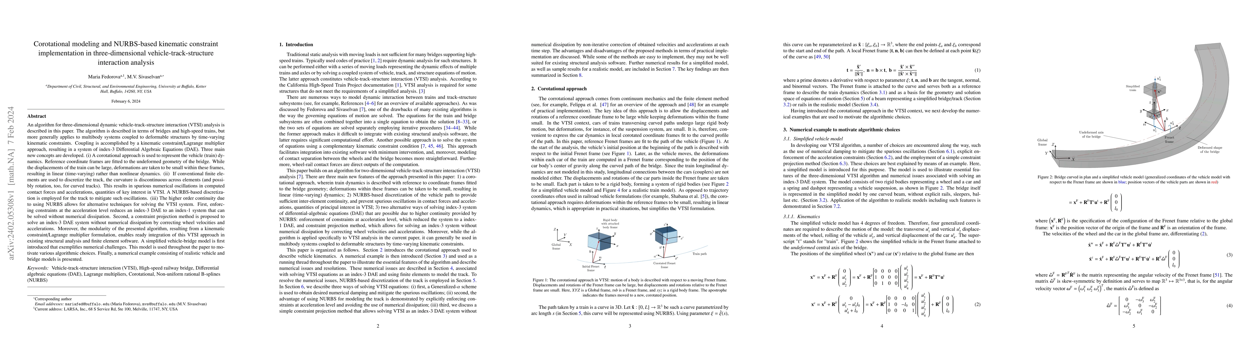 Thumbnail for Corotational modeling and NURBS-based kinematic constraint
  implementation in three-dimensional vehicle-track-structure interaction
  analysis