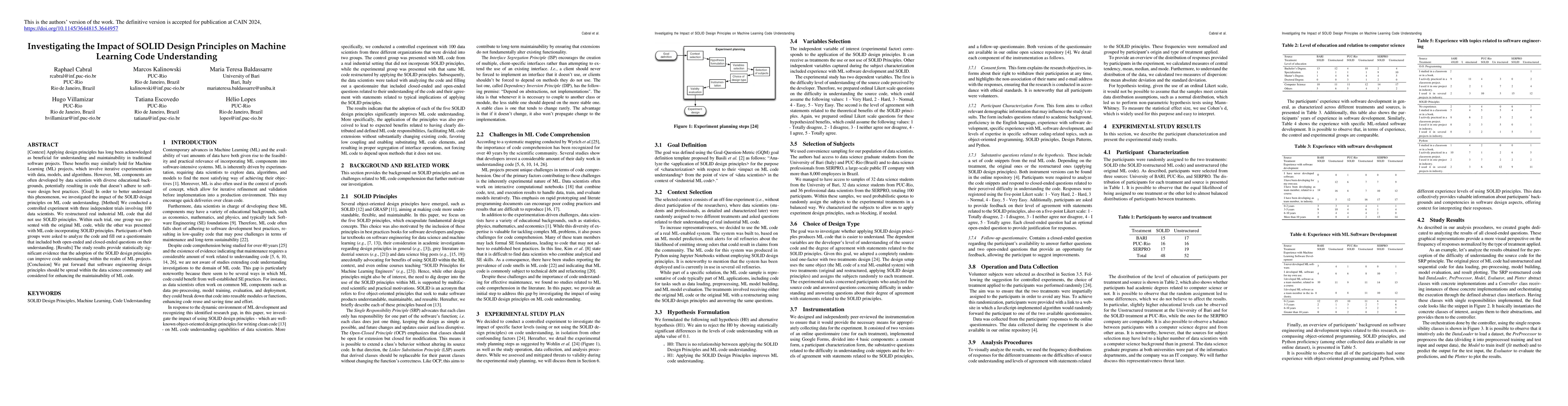 Thumbnail for Investigating the Impact of SOLID Design Principles on Machine Learning
  Code Understanding