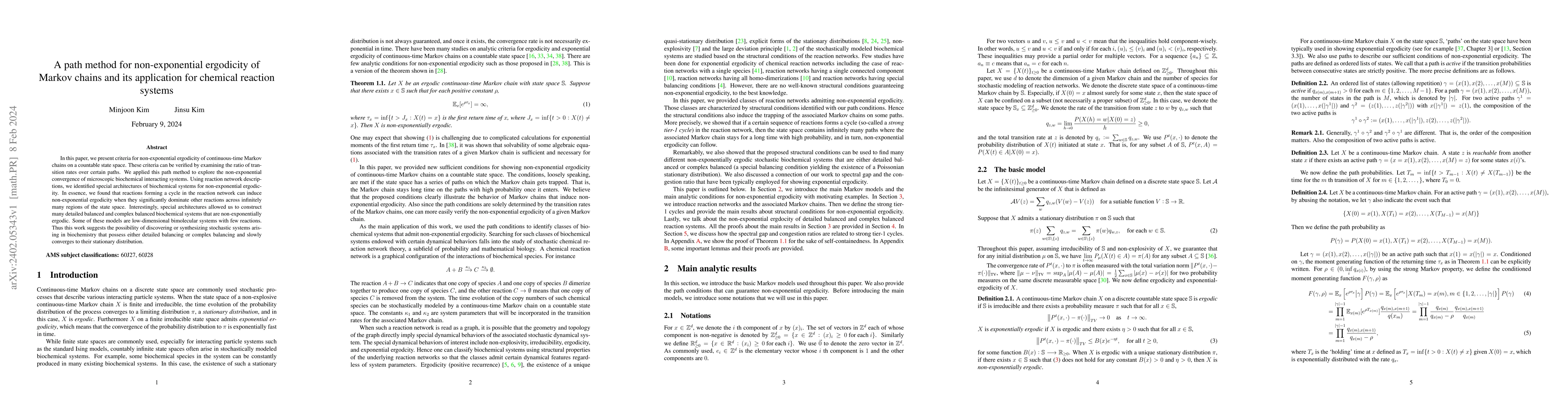 Thumbnail for A path method for non-exponential ergodicity of Markov chains and its
  application for chemical reaction systems
