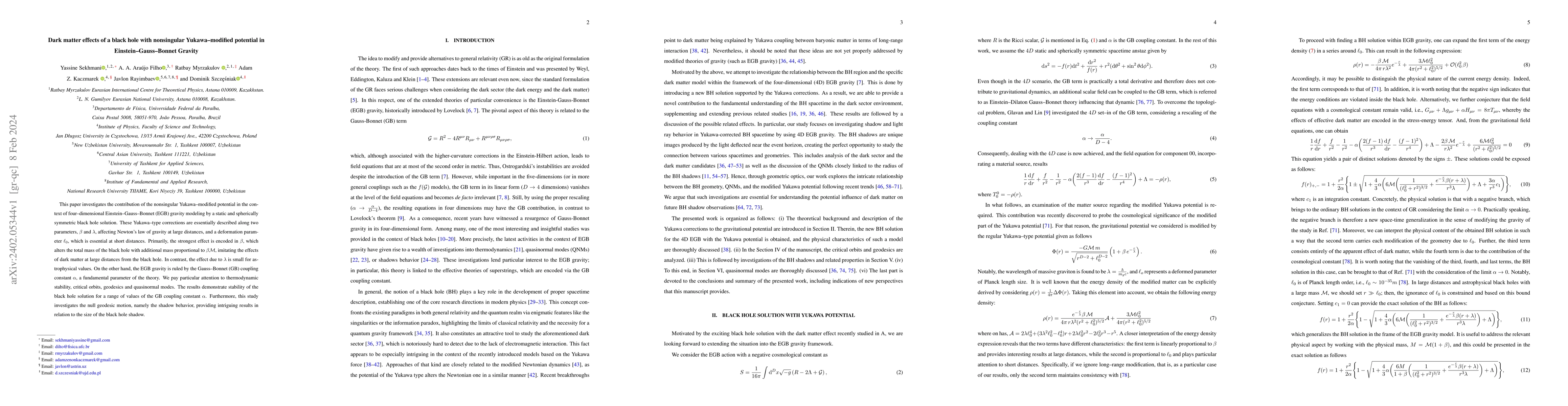 Thumbnail for Dark matter effects of a black hole with nonsingular Yukawa-modified
  potential in Einstein-Gauss-Bonnet Gravity