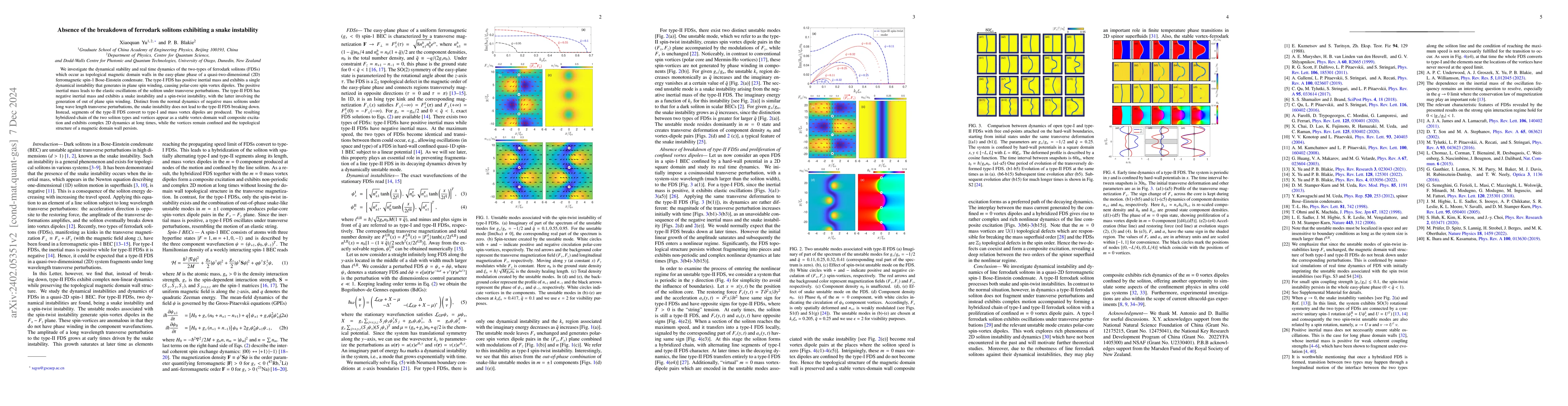 Thumbnail for Absence of breakdown of ferrodark solitons exhibiting snake instability