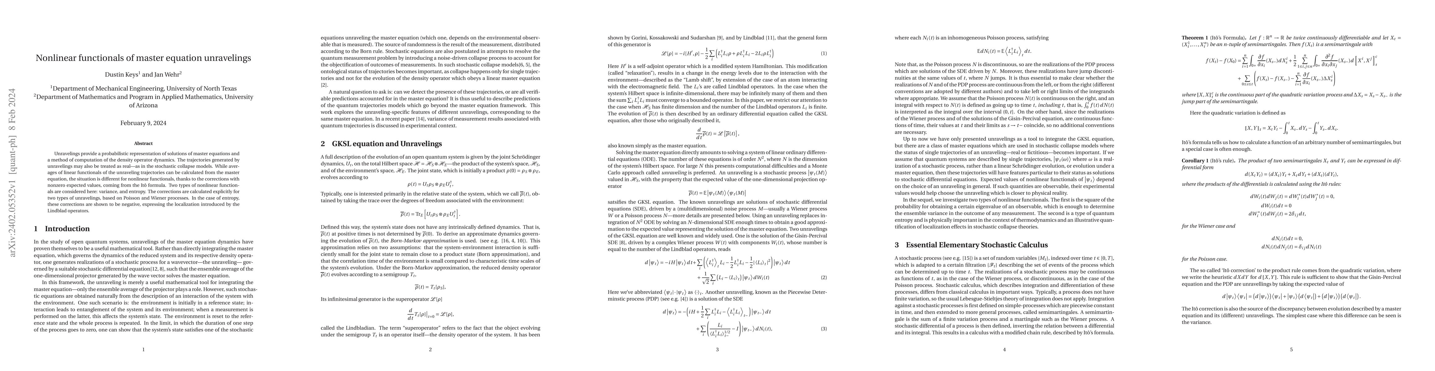 Thumbnail for Nonlinear functionals of master equation unravelings