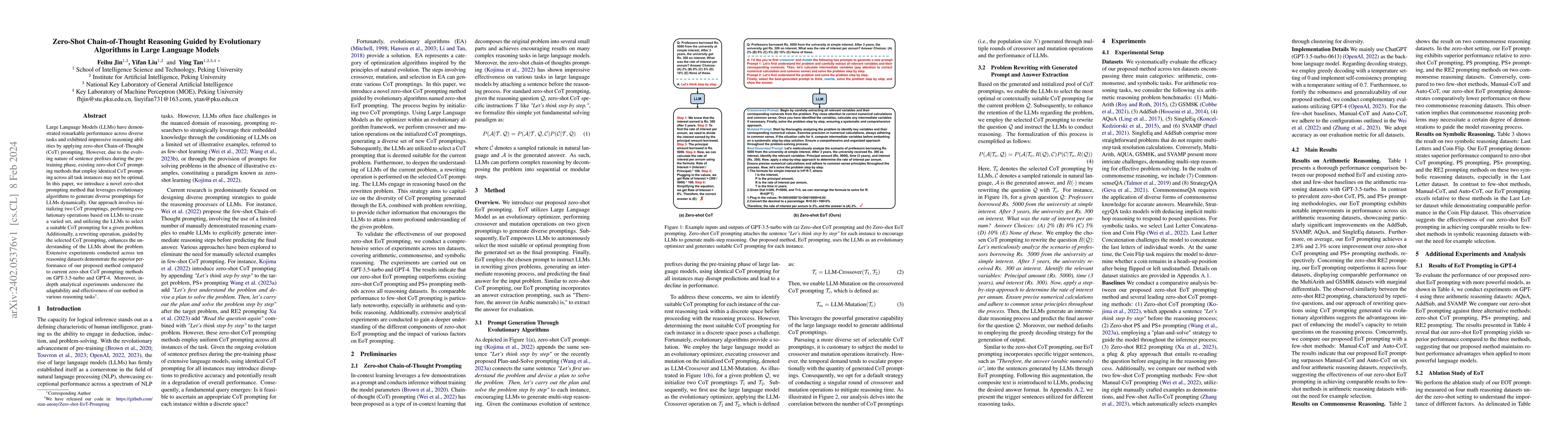 Thumbnail for Zero-Shot Chain-of-Thought Reasoning Guided by Evolutionary Algorithms
  in Large Language Models