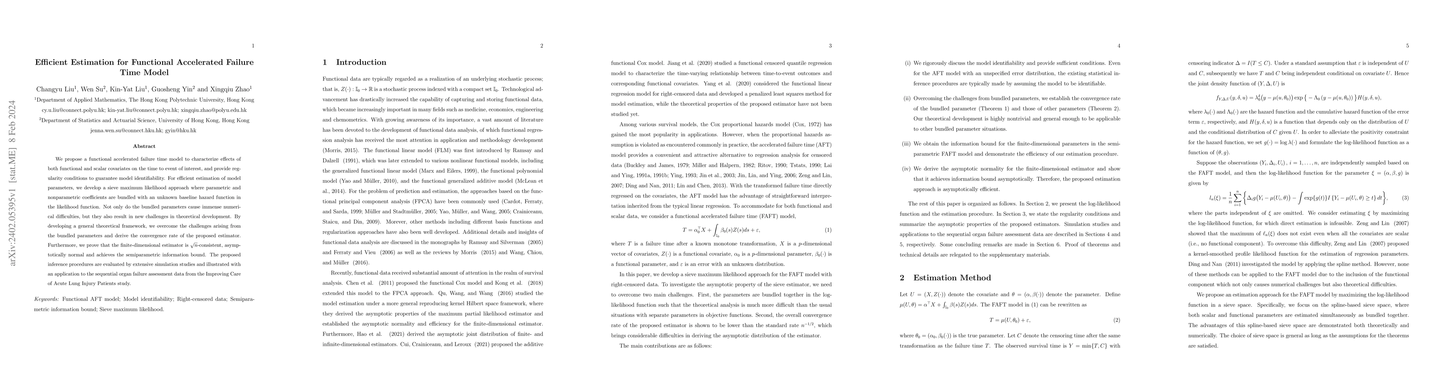 Thumbnail for Efficient Estimation for Functional Accelerated Failure Time Model
