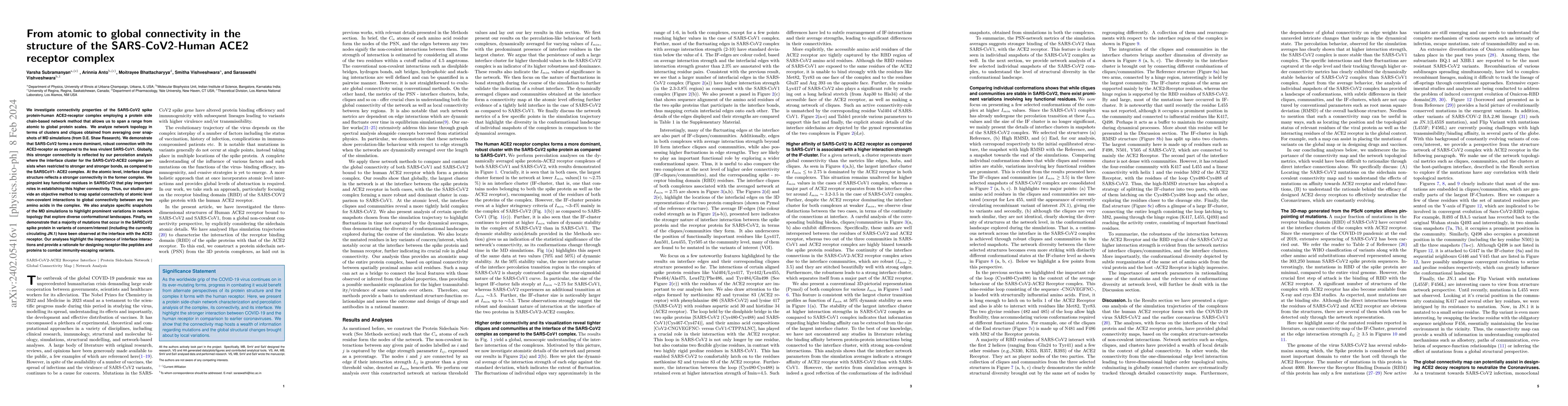 Thumbnail for From atomic to global connectivity in the structure of the
  SARS-CoV2-Human ACE2 receptor complex