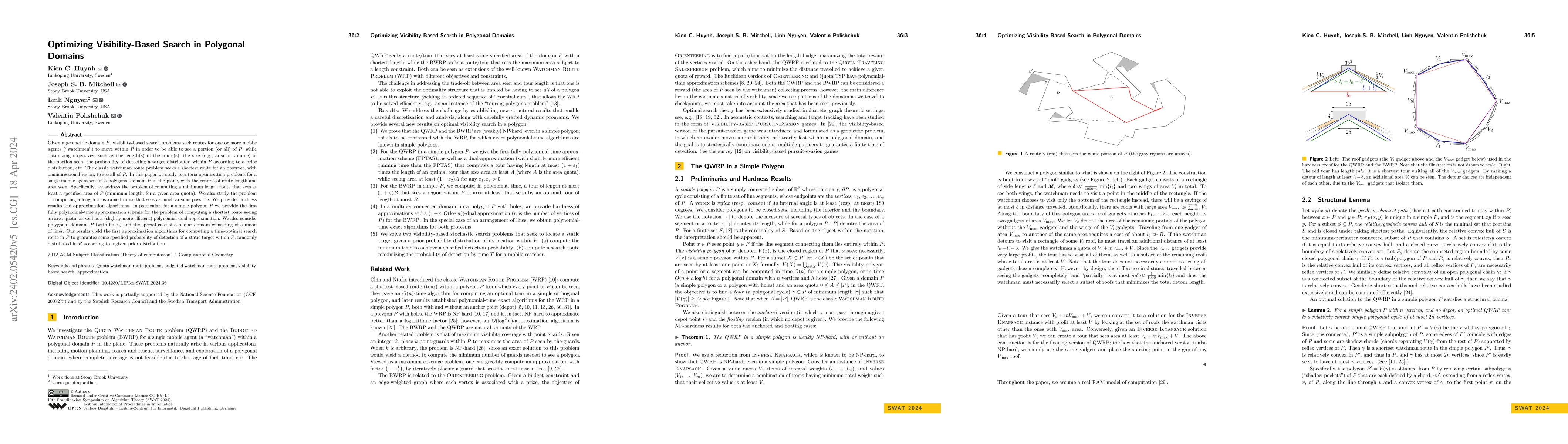 Thumbnail for Optimizing Visibility-based Search in Polygonal Domains