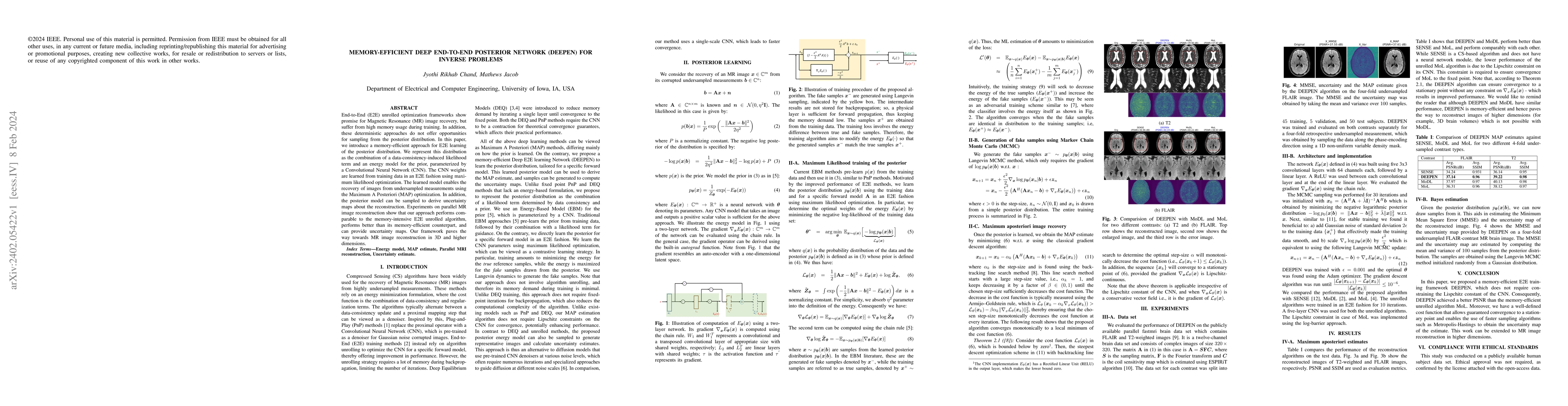 Thumbnail for Memory-efficient deep end-to-end posterior network (DEEPEN) for inverse
  problems