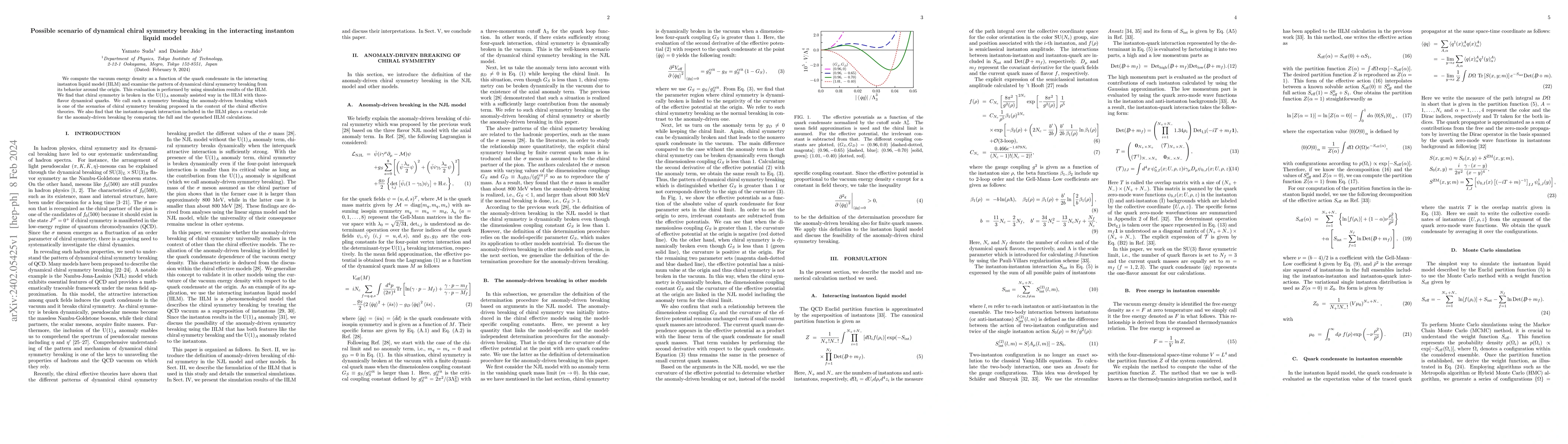 Thumbnail for Possible scenario of dynamical chiral symmetry breaking in the
  interacting instanton liquid model