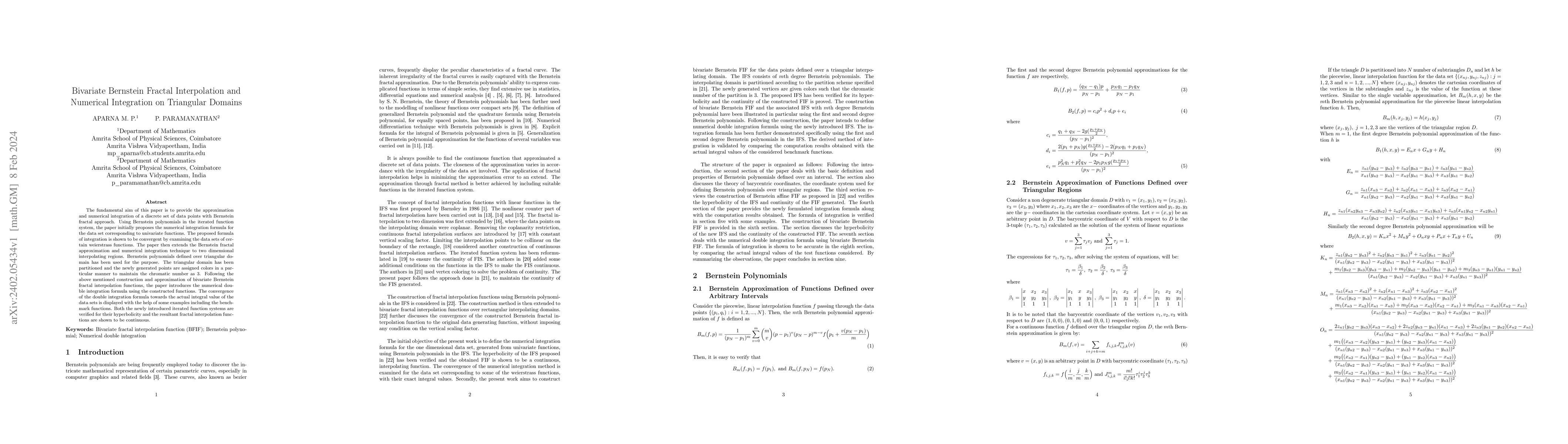 Thumbnail for Bivariate Bernstein Fractal Interpolation and Numerical Integration on
  Triangular Domains