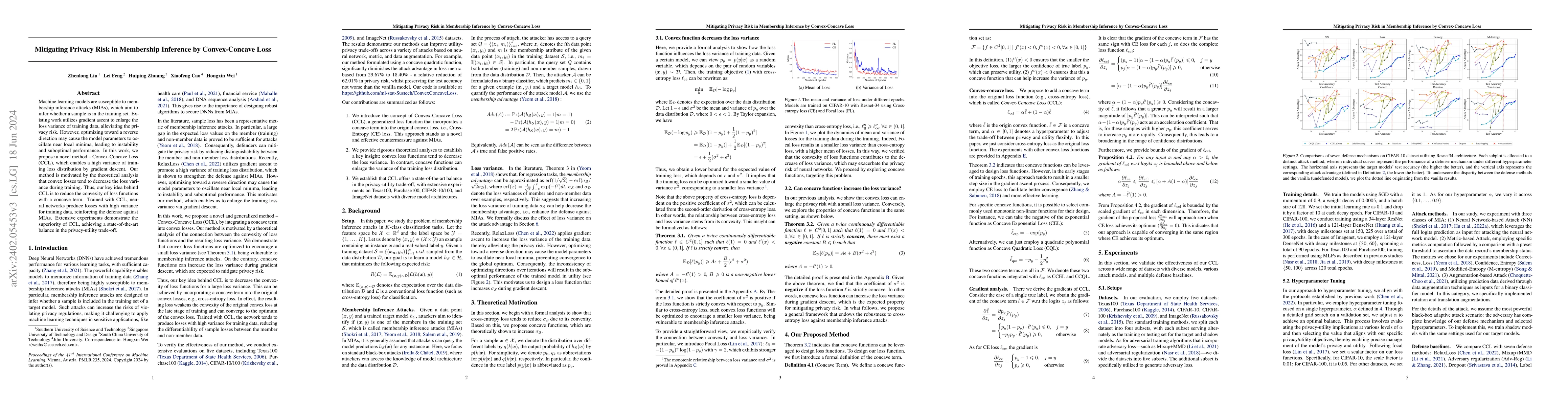 Thumbnail for Mitigating Privacy Risk in Membership Inference by Convex-Concave Loss