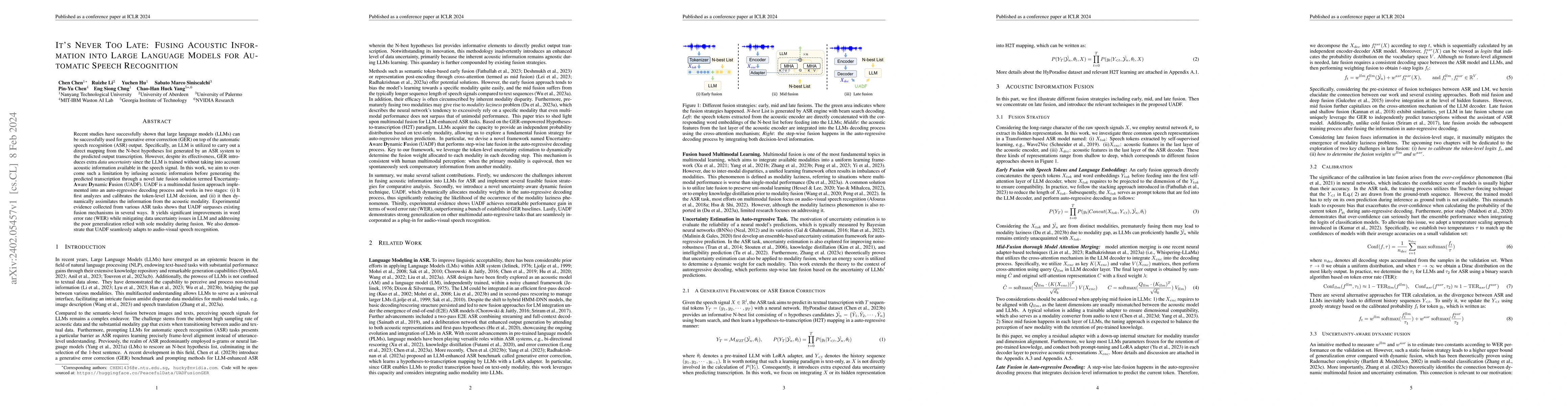 Thumbnail for It's Never Too Late: Fusing Acoustic Information into Large Language
  Models for Automatic Speech Recognition