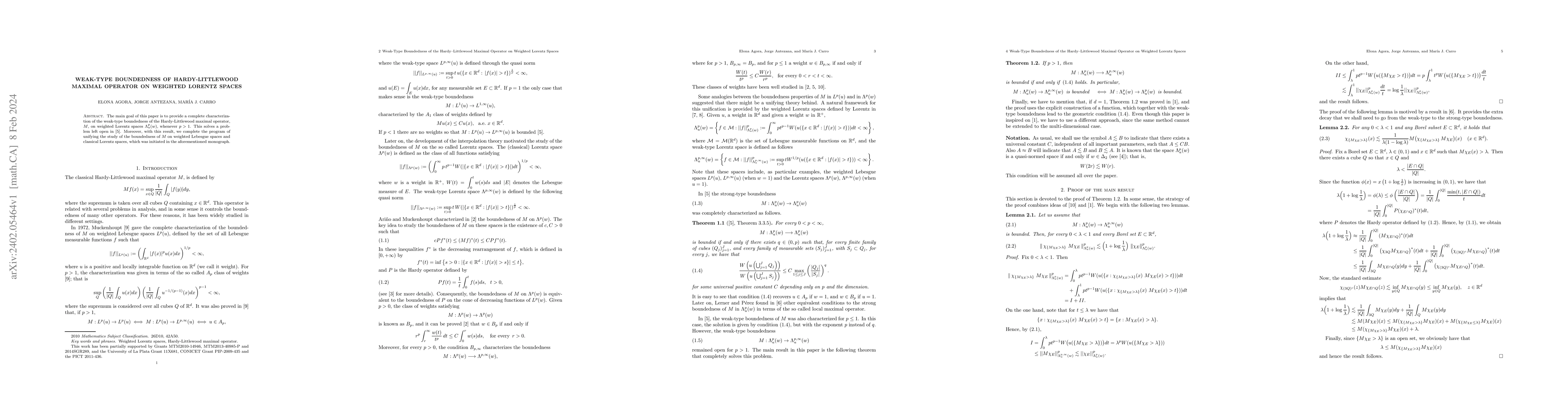Thumbnail for Weak Type Boundedness of the Hardy Littlewood Maximal Operator on
  Weighted Lorentz Spaces