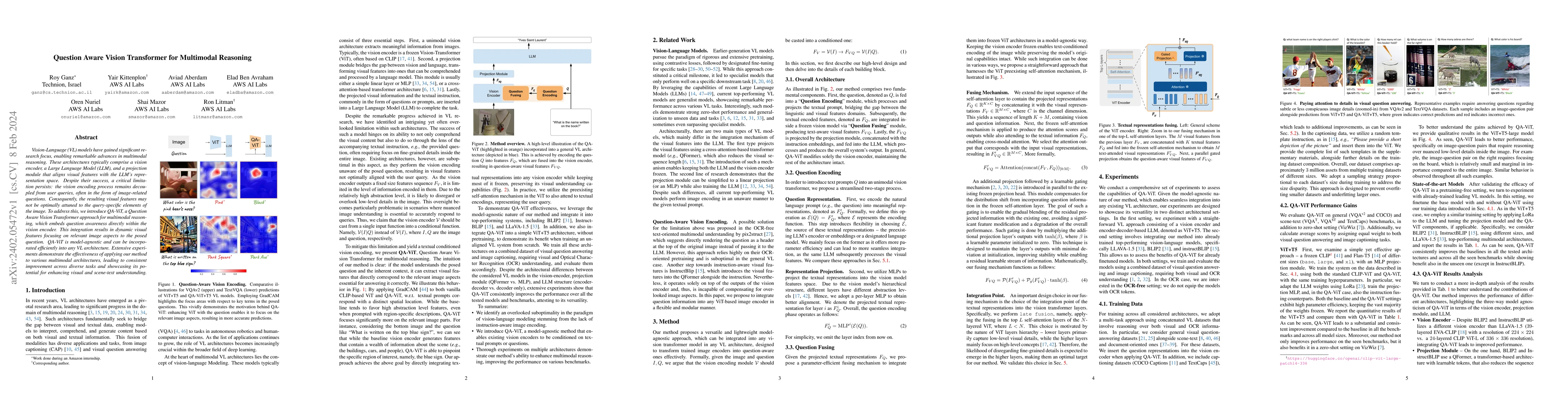 Thumbnail for Question Aware Vision Transformer for Multimodal Reasoning