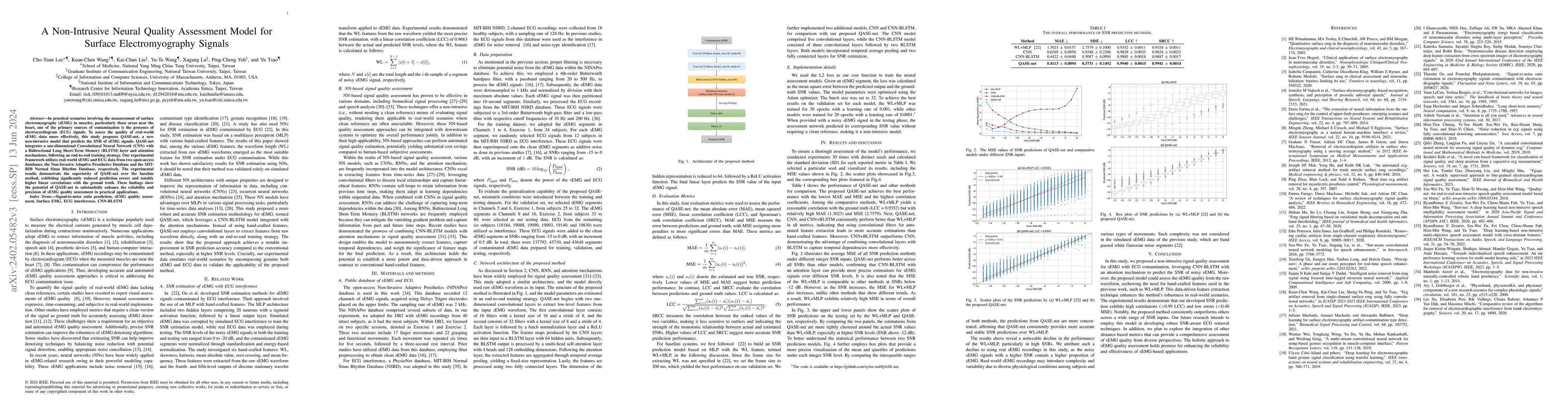 Thumbnail for A Non-Intrusive Neural Quality Assessment Model for Surface
  Electromyography Signals